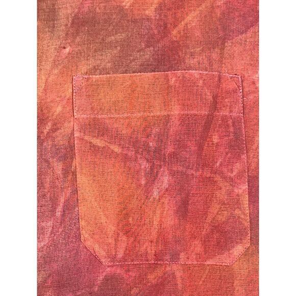 Gran Sasso Red Hawaiian Shirt 100% Flax Size 54 Short Sleeves Button Up - Picture 4 of 9